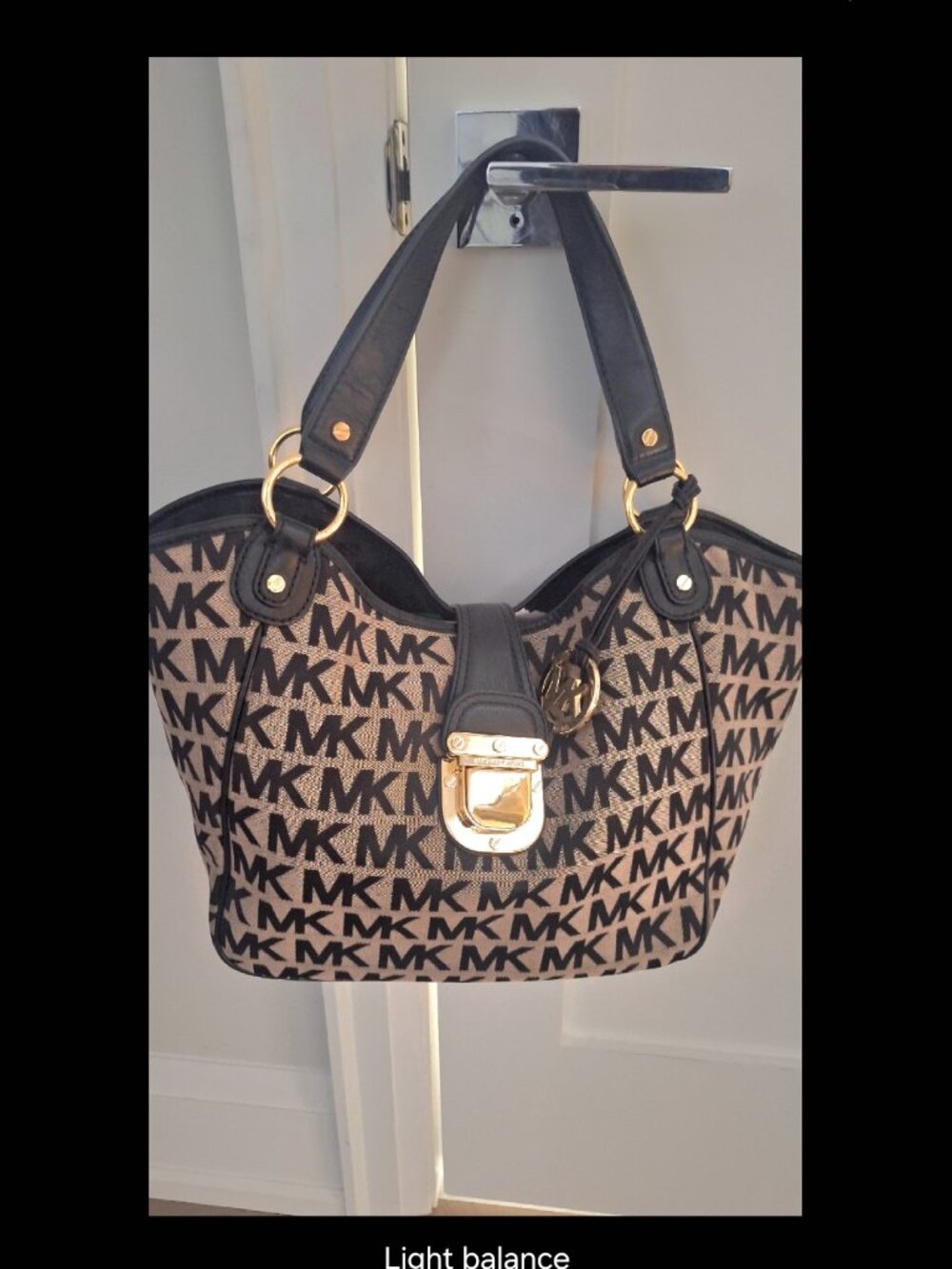 MICHAEL KORS HANDBAG WITH MONOGRAM LOGO SHOULDER BAG WITH LEATHER TRIM